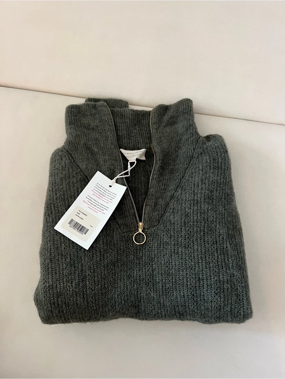 NWT Sezane Pull Johnny Quarterw-Zip Olive Green Women's Sweater M Super Soft - Picture 2 of 4